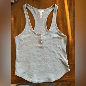 PINK Victoria's Secret Light Gray Ribbed Henley Racerback Tank